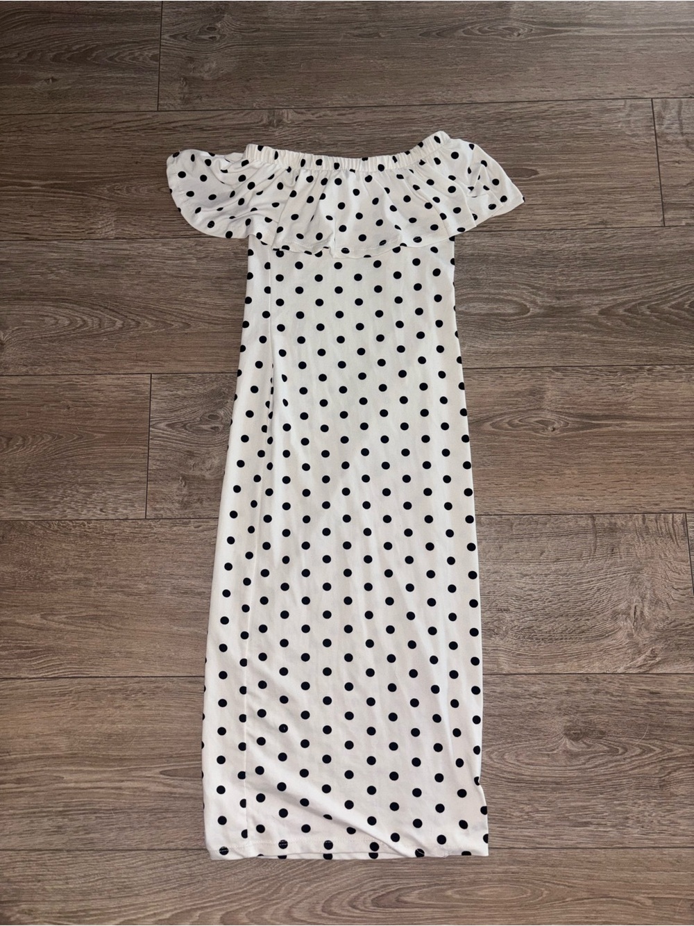 Capella White Polka Dot Off Shoulder Bodycon Midi Dress S